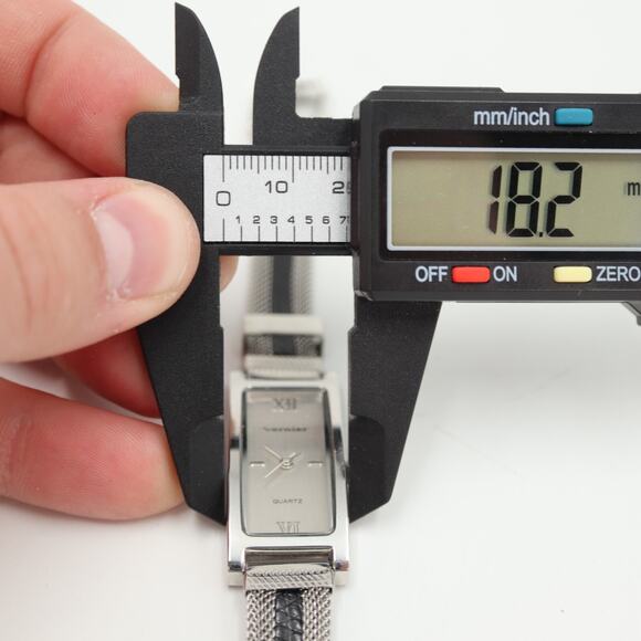 Vernier Womens Silver Tone Watch 18mm Slim Rectangle Mesh Strap with New Battery - Picture 2 of 16